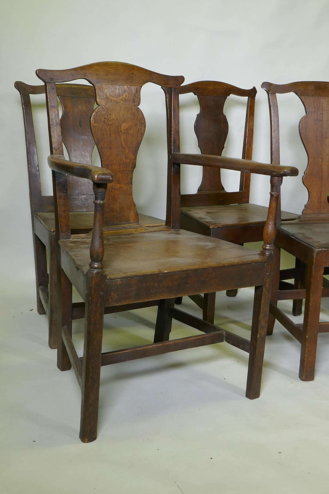 A set of six (4+2) provincial elm Chippendale style dining chairs with pegged joints and - Image 2 of 5