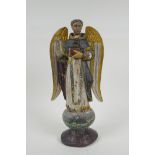 A C19th carved and painted limewood figure of a saint, AF repair, 35cm high