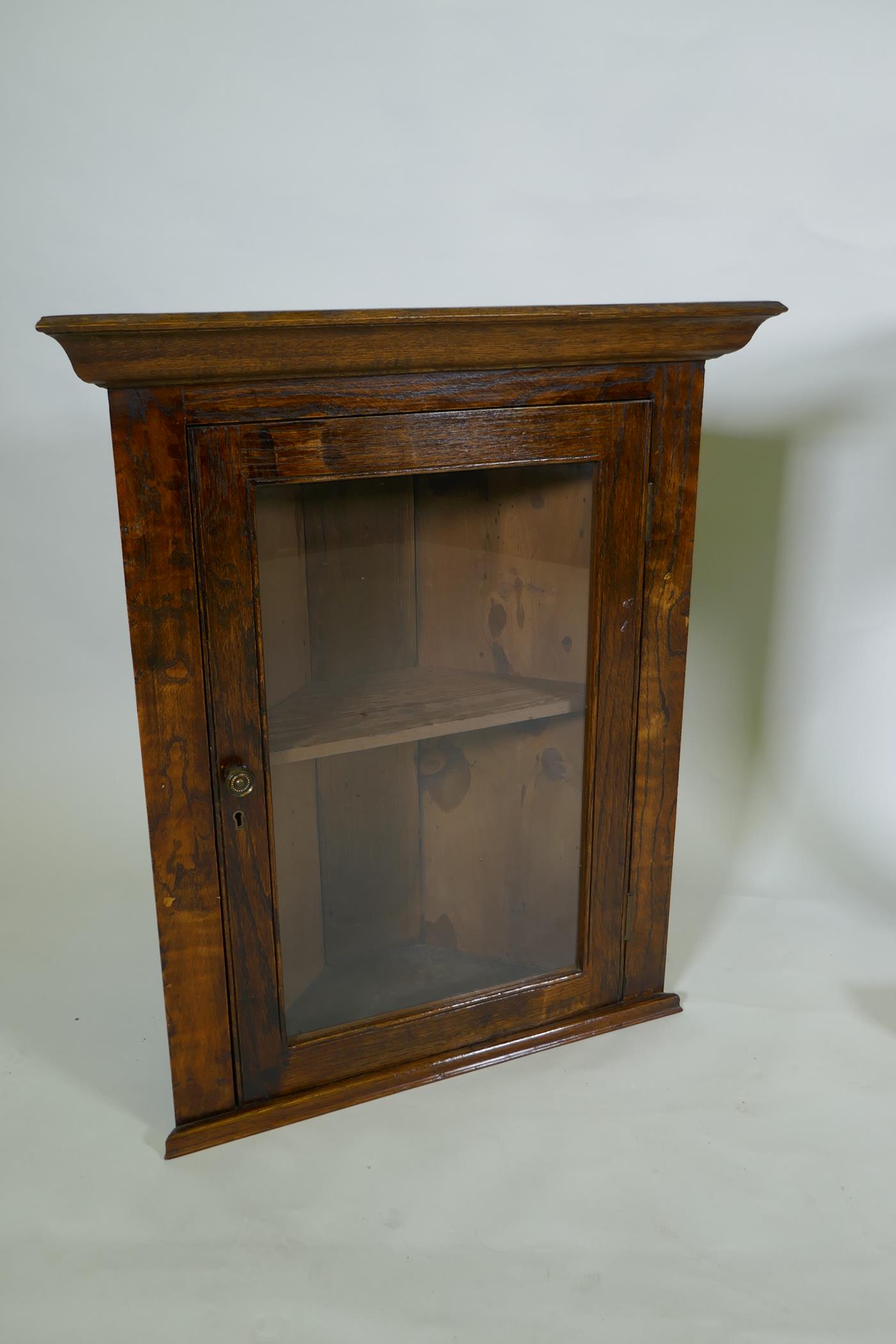 A Regency rosewood teapoy/workbox on an octagonal column, and an elm hanging corner cupboard, 79cm - Image 5 of 5