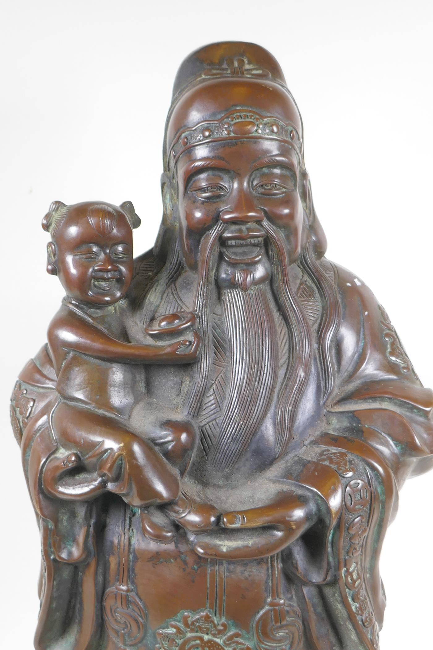A Chinese filled bronze figure of Fu, character mark to base, 55cm high - Image 2 of 5