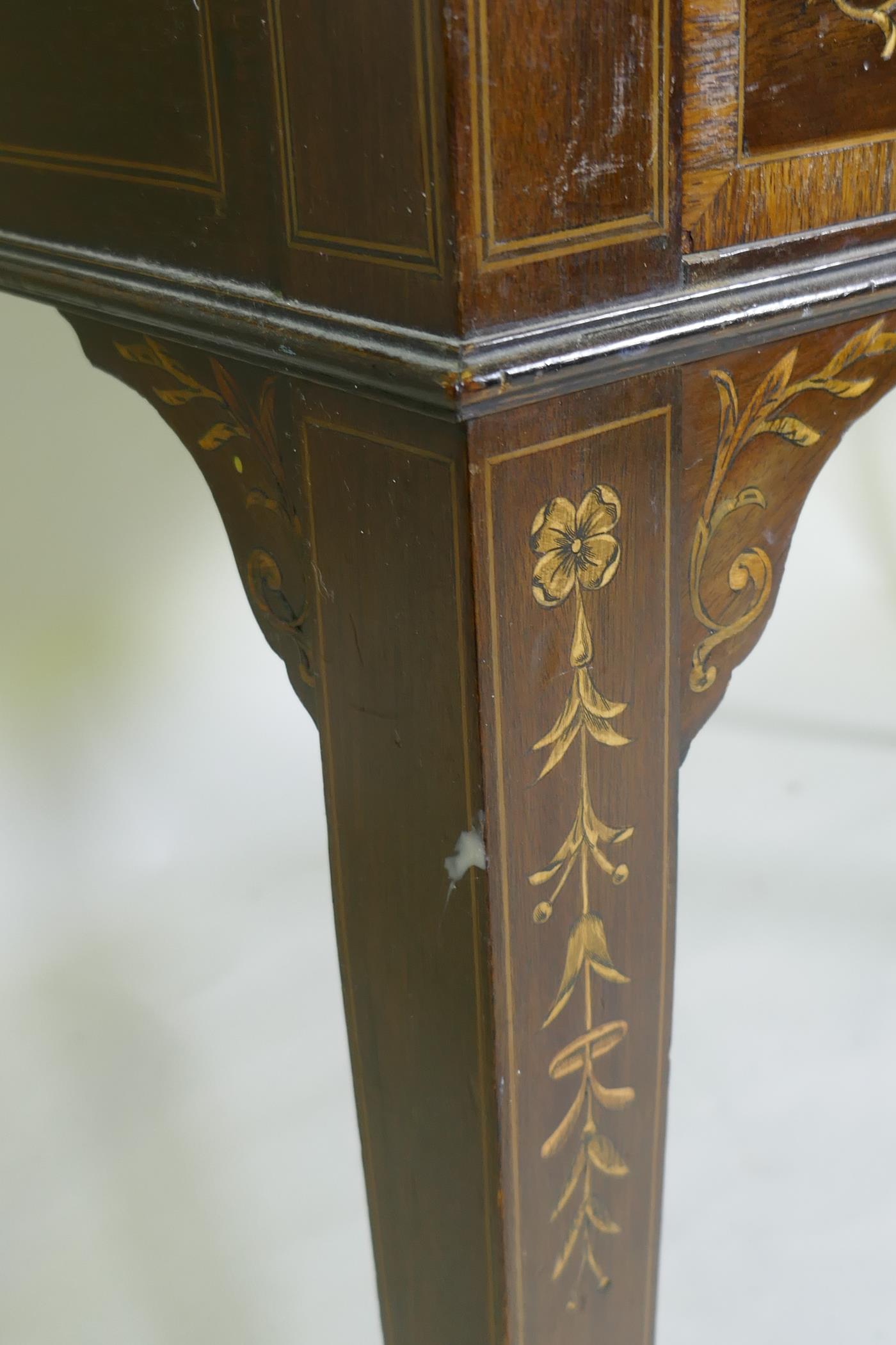 A Victorian inlaid mahogany washstand with rouge marble top and three quarter gallery and two - Image 7 of 7