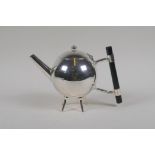 A Christopher Dresser style silver plated teapot, 14cm high