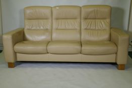 Ekornes Stressless reclining three seater leather sofa, 200cm wide