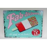 A vintage style metal 'Fab' ice lolly advertising sign, 70 x 50cm