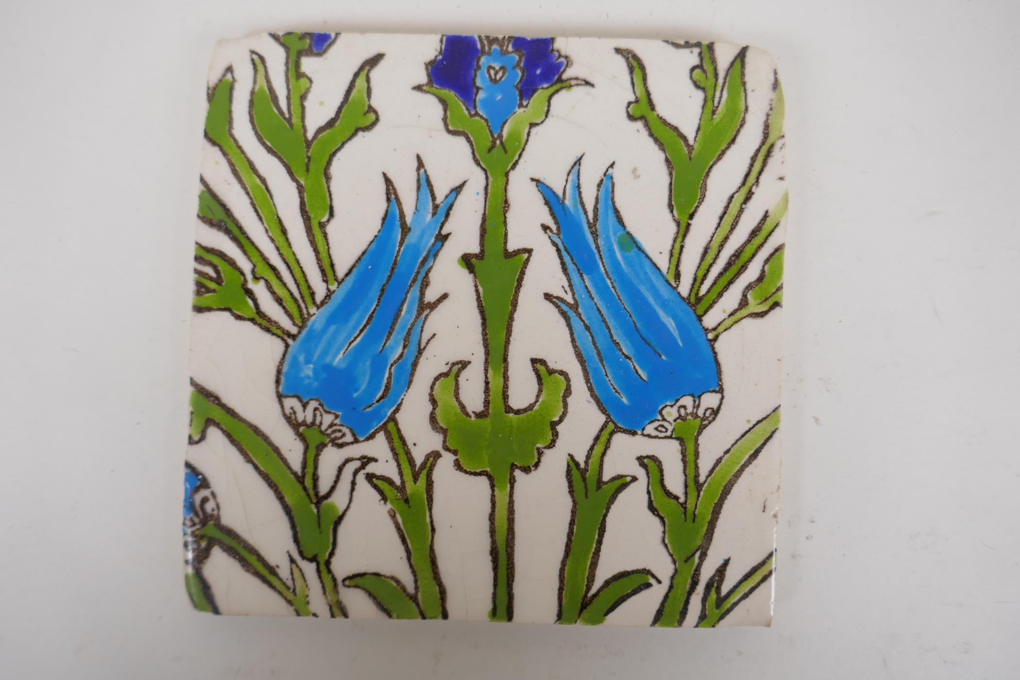 Seven Iznik pottery wall tiles decorated with a foliate design, 15.5 x 15.5cm - Image 7 of 9