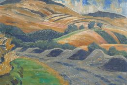 Elizabeth Violet Polunin, (British, 1887-1950), view over rolling hills, 1937, unframed, oil on