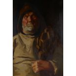 Portrait of a fisherman, early C20th, oil on canvas, 75 x 50cm
