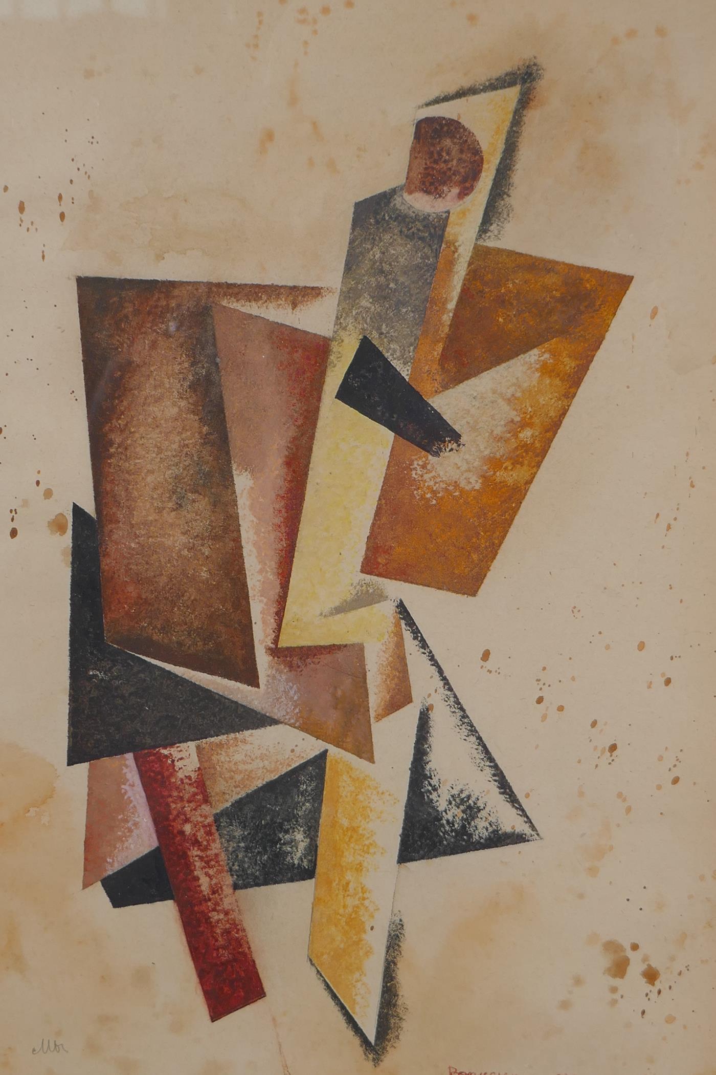 A Russian Constructivist abstract figure, indistinctly signed and dated 1920?, watercolour, 20 x