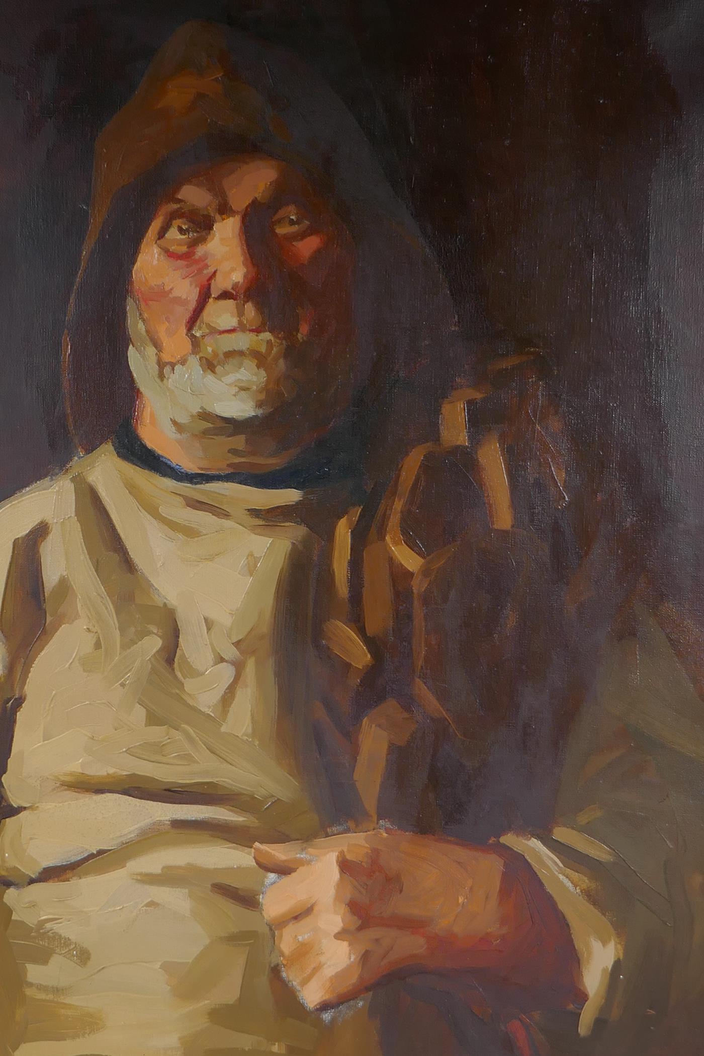 Portrait of a fisherman, early C20th, oil on canvas, 75 x 50cm - Image 3 of 5