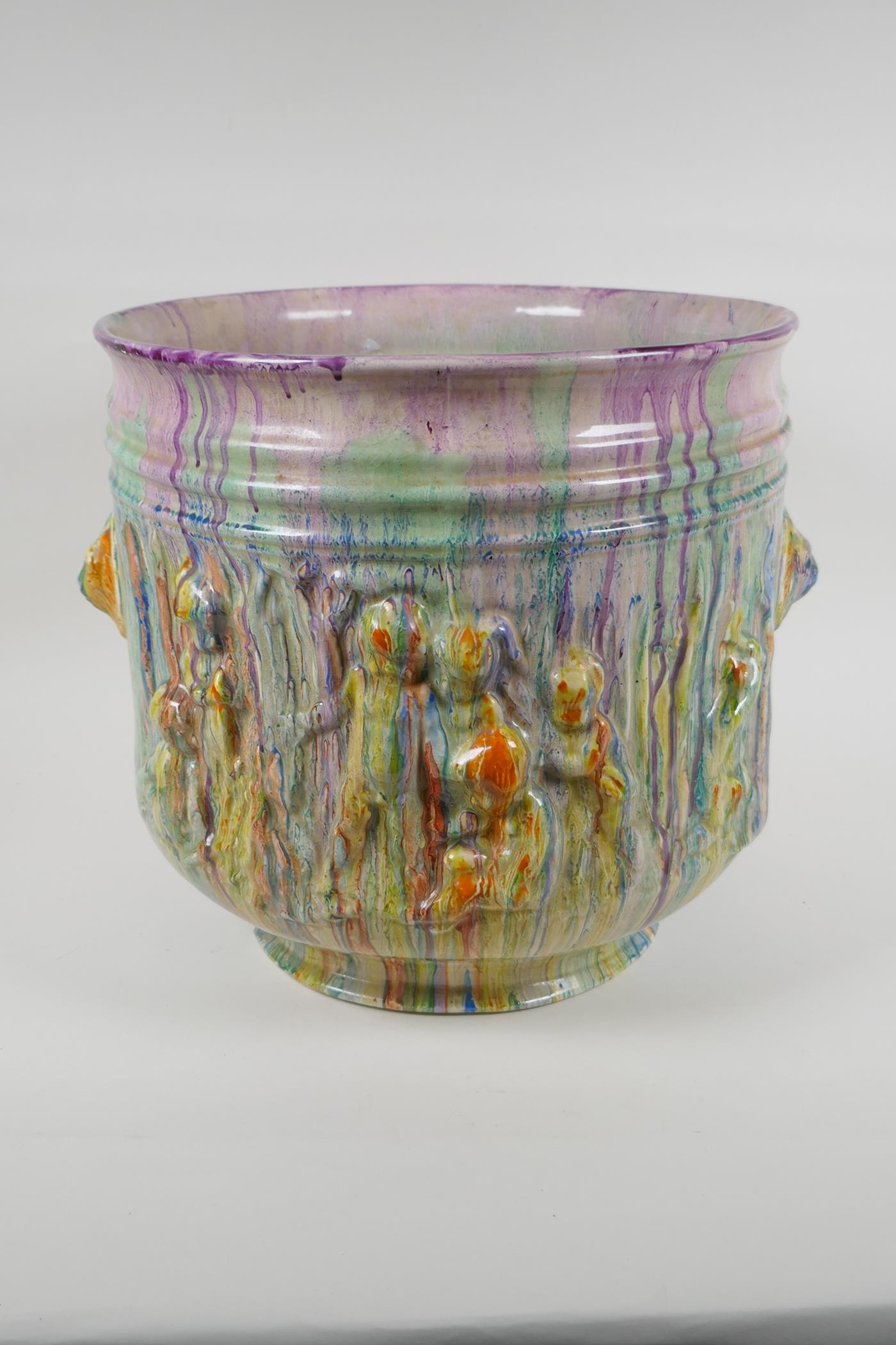 A Clarice Cliff 'Delecia' jardiniere, 32cm high x 32cm diameter, AF - Image 2 of 8