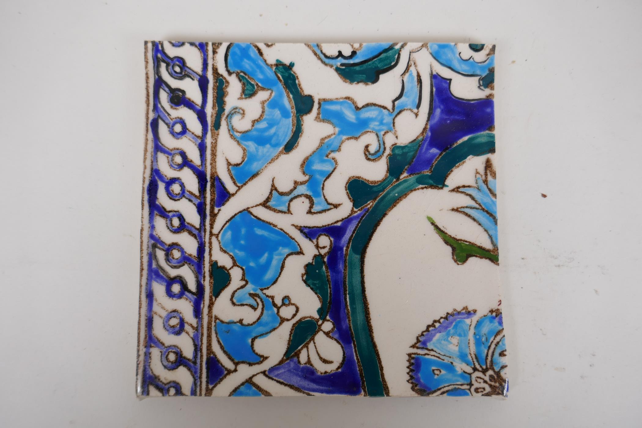 Seven Iznik pottery wall tiles decorated with a foliate design, 15.5 x 15.5cm - Image 6 of 9