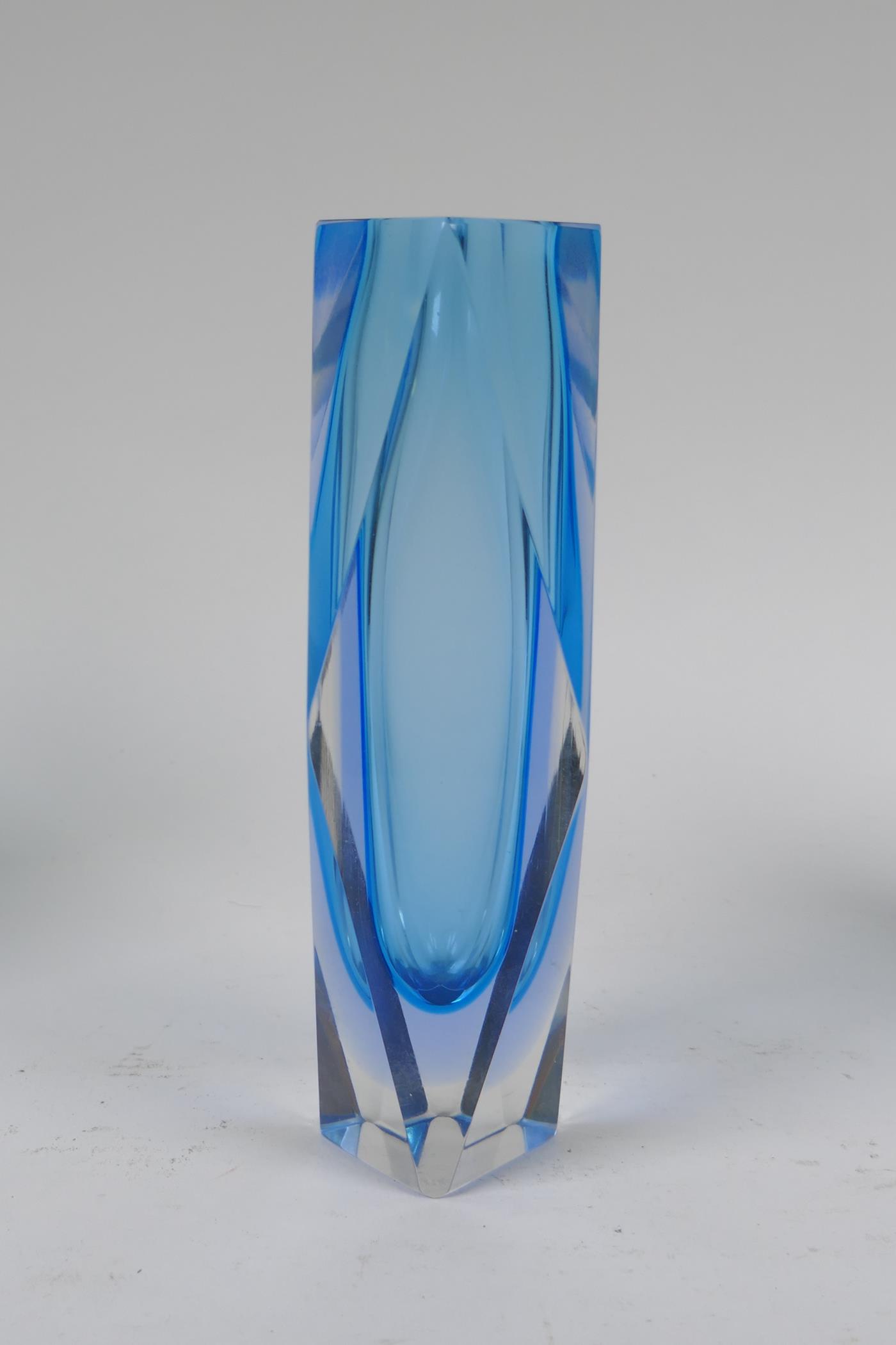 Three 1960s graduated and faceted Murano 'Sommerso' glass vases, unmarked, largest 21cm high - Image 5 of 8