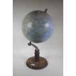 A French terrestrial globe on wood stand, 70cm high