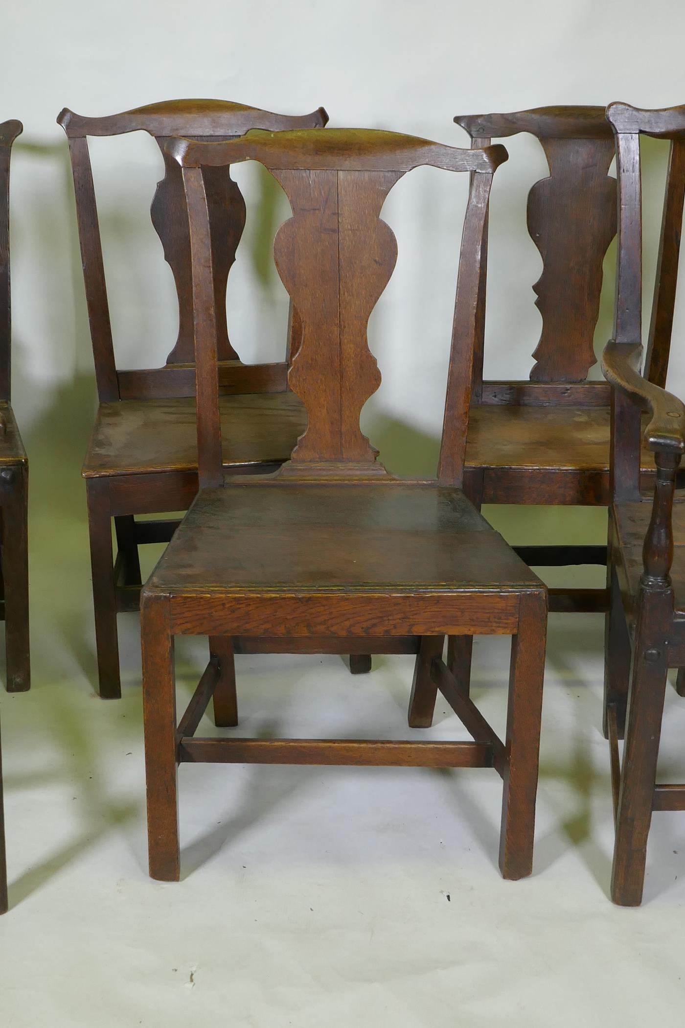 A set of six (4+2) provincial elm Chippendale style dining chairs with pegged joints and - Image 3 of 5