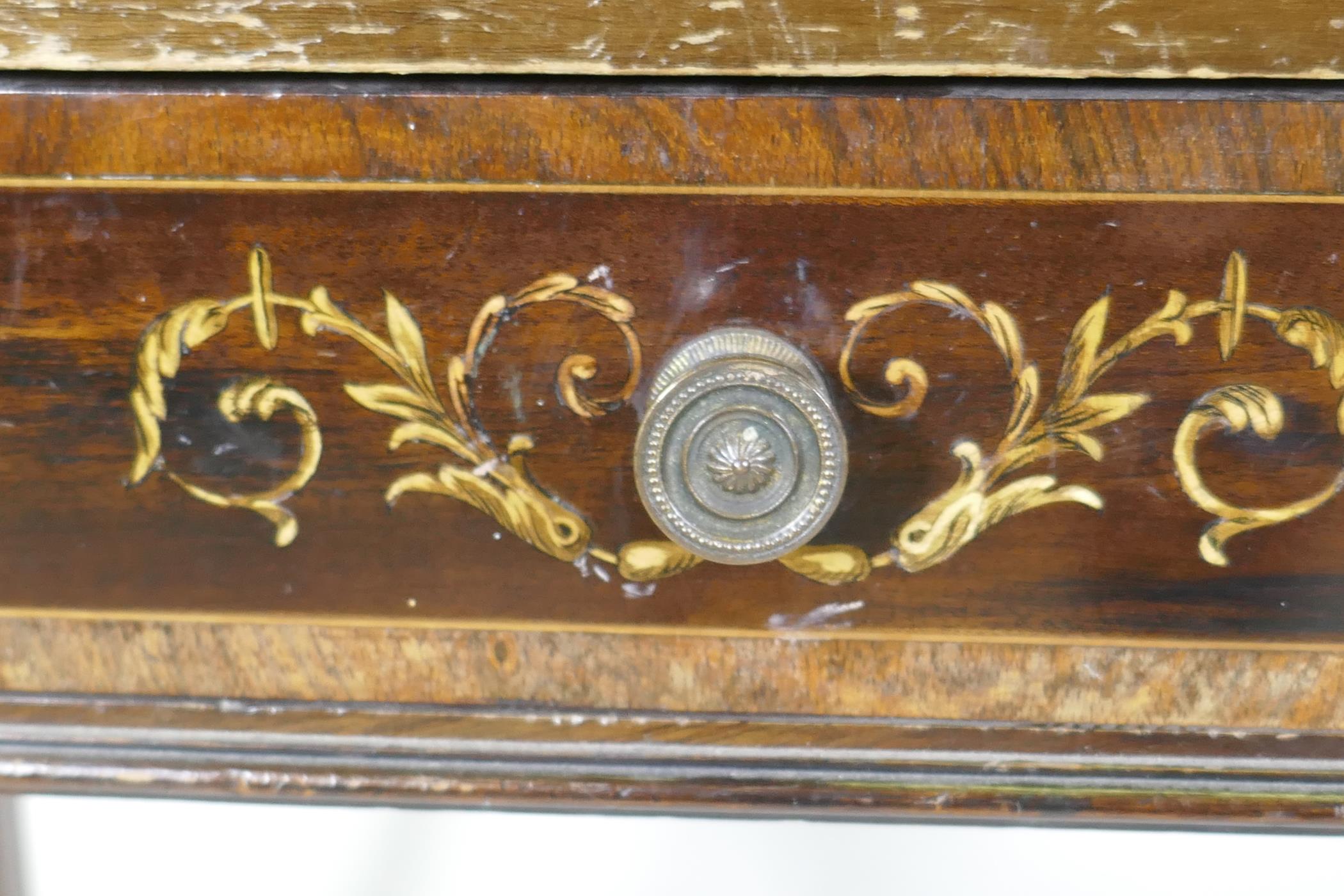 A Victorian inlaid mahogany washstand with rouge marble top and three quarter gallery and two - Image 3 of 7