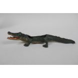 A cold painted bronze crocodile pin tray, in the manner of Bergmann, 22cm long