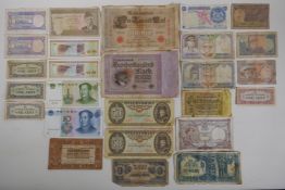 A quantity of world banknotes, largest 9 x 11cm
