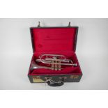 A silver plated Boosey & Hawkes Regent coronet, boxed, 33cm long
