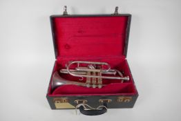 A silver plated Boosey & Hawkes Regent coronet, boxed, 33cm long