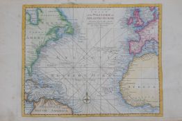 An C18th hand coloured chart of the Western or Atlantic Ocean', drawn by Thomas Bowen 1788, engraved