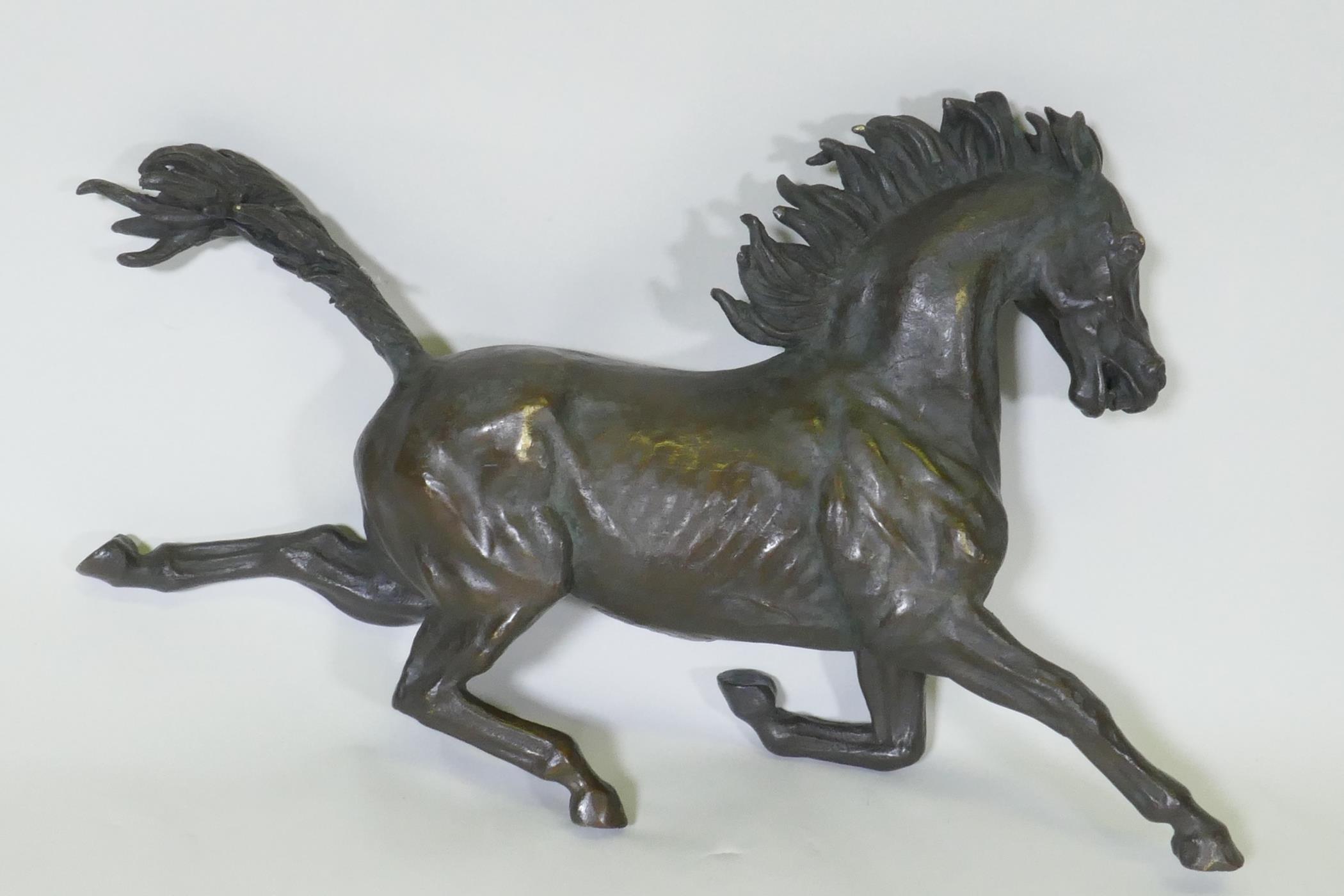A bronze figure of a galloping horse, unsigned, 40cm long - Image 3 of 3