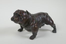 A filled bronze figure of a bulldog, 19cm long