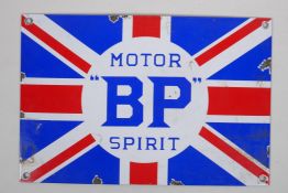 A vintage style BP Motor Spirit enamel advertising sign, 30 x 20cm