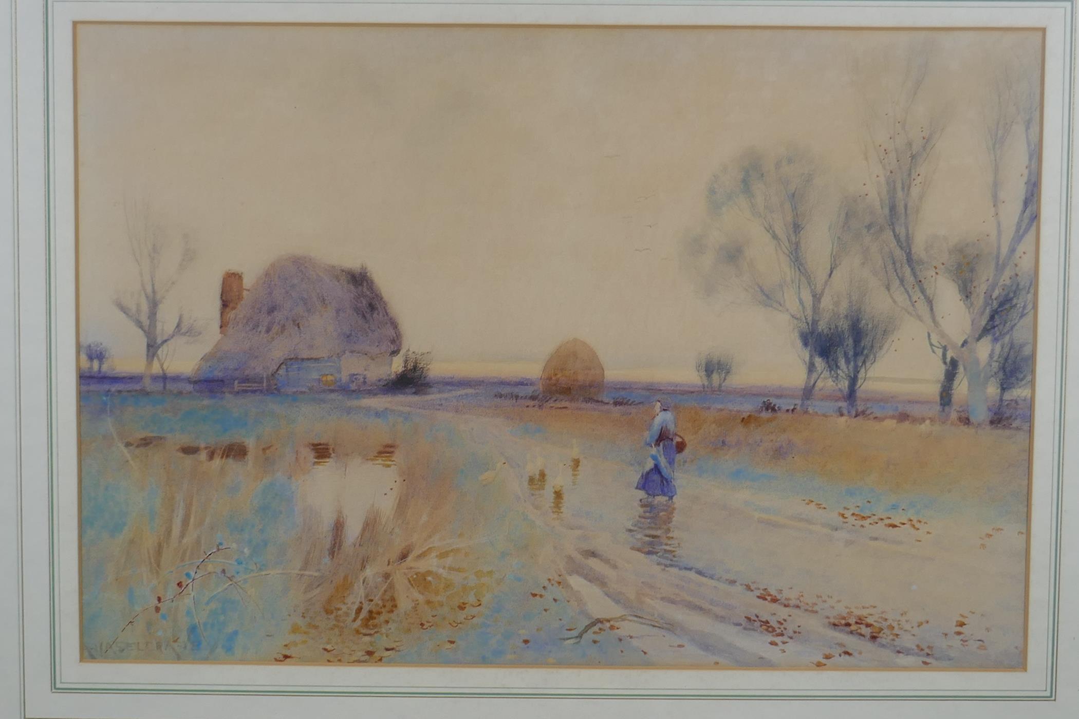 Albert Haselgrave, (British), figure on a rural road, Victorian watercolour, signed, 49 x 33cm - Image 2 of 4