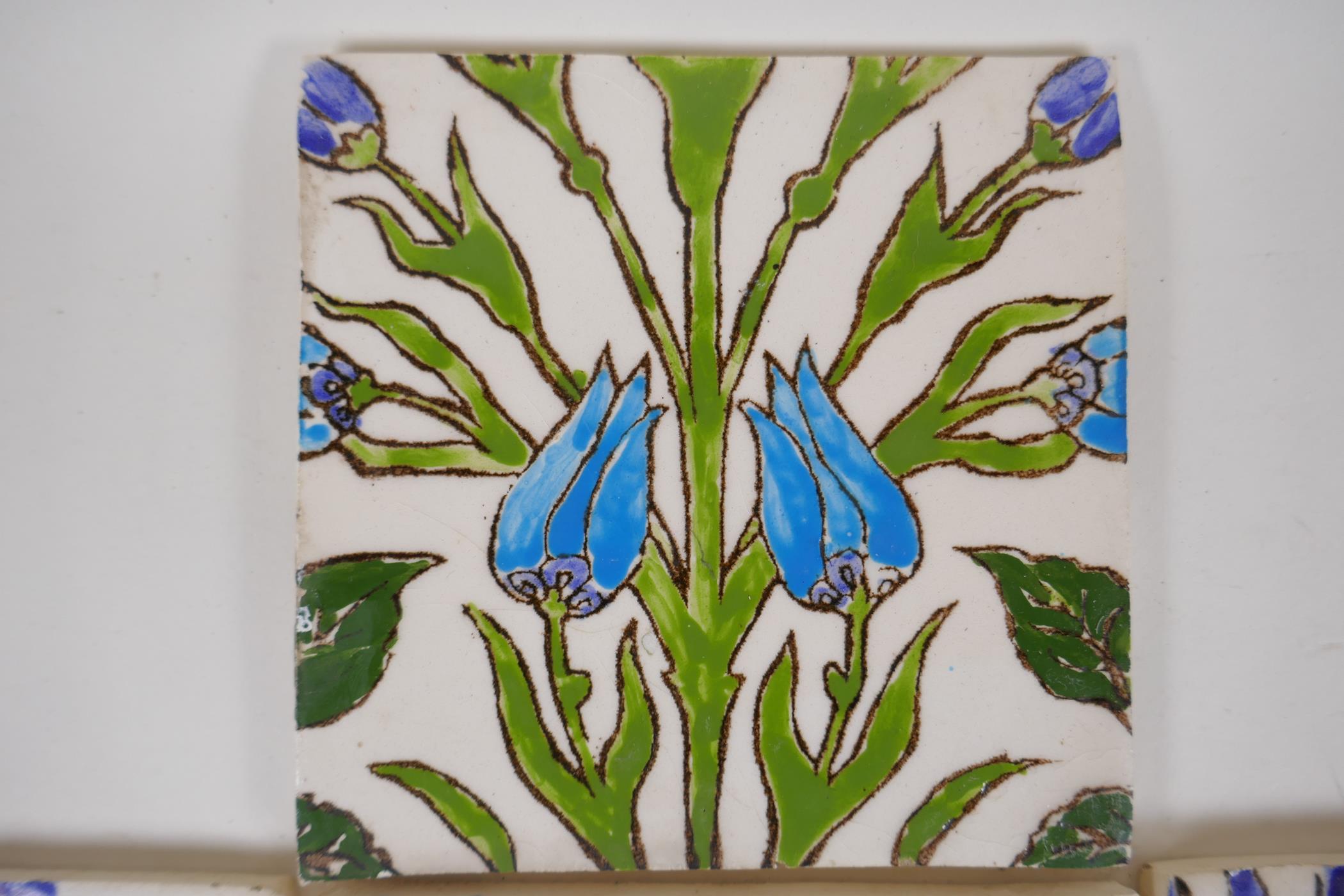 Seven Iznik pottery wall tiles decorated with a foliate design, 15.5 x 15.5cm - Image 2 of 9