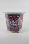 A C19th Chinese Imari porcelain planter of hexagonal form, with phoenix and floral decorative