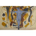 Abstract study of Christ on the Cross, after Sutherland, mixed media painting, 51 x 71cm