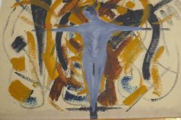 Abstract study of Christ on the Cross, after Sutherland, mixed media painting, 51 x 71cm