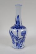 A blue and white porcelain Yen Yen vase decorated with women and children in a landscape, Chinese