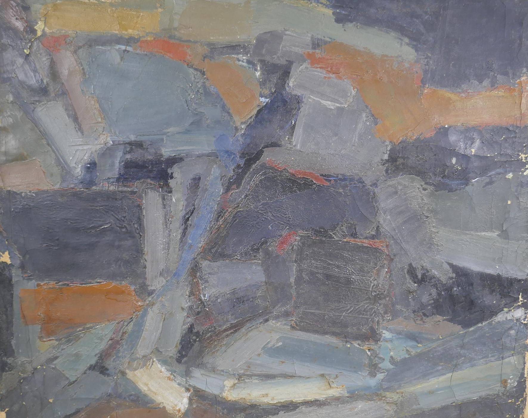 Abstract study, inscribed verso 'Rocks II, Copnall', unframed oil on canvas, 62 x 76cm