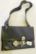 Roberts di Camerino, dark blue leather handbag with decorative metal lock and buckle, 30 x 20cm