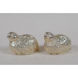 A pair of silver plated salts in the form of chicks, 6cm