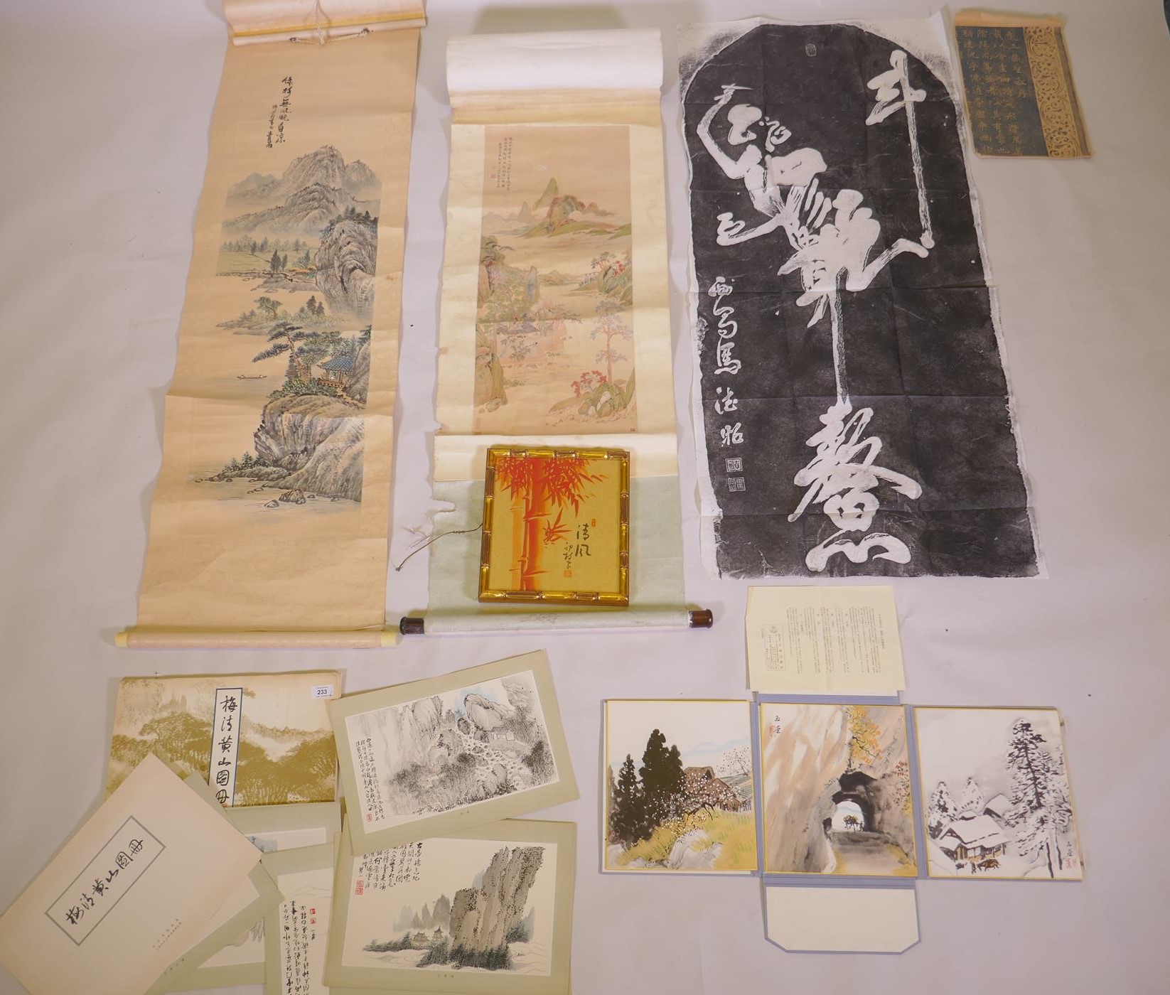 A folio of Chinese watercolour prints from the Palace Museum Collection, a Japanese folio of three
