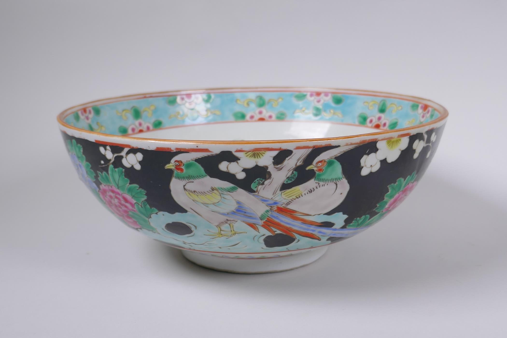 An C18th/C19th Chinese famille rose enamelled porcelain cabinet plate with riverside landscape - Image 7 of 9