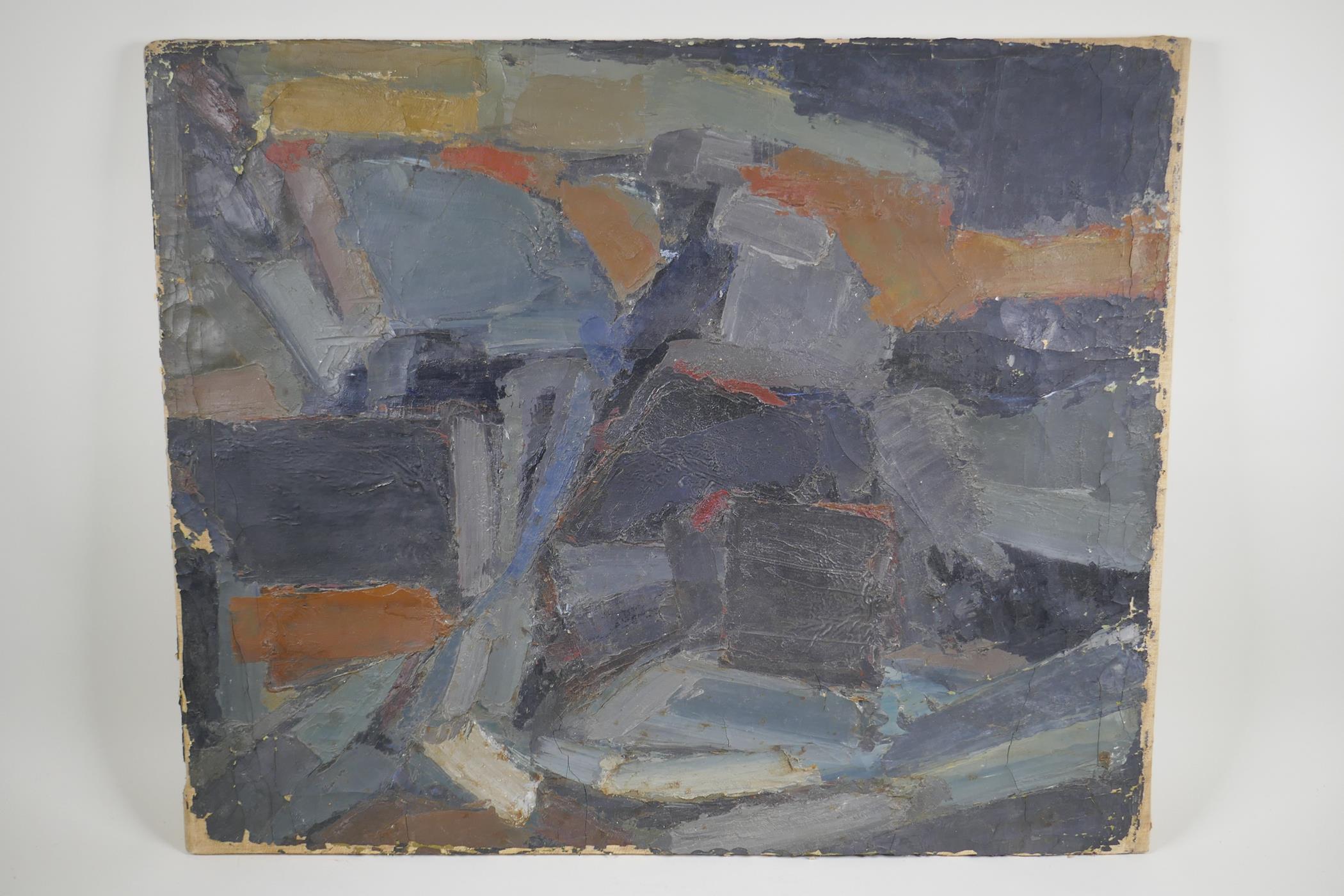 Abstract study, inscribed verso 'Rocks II, Copnall', unframed oil on canvas, 62 x 76cm - Image 2 of 3