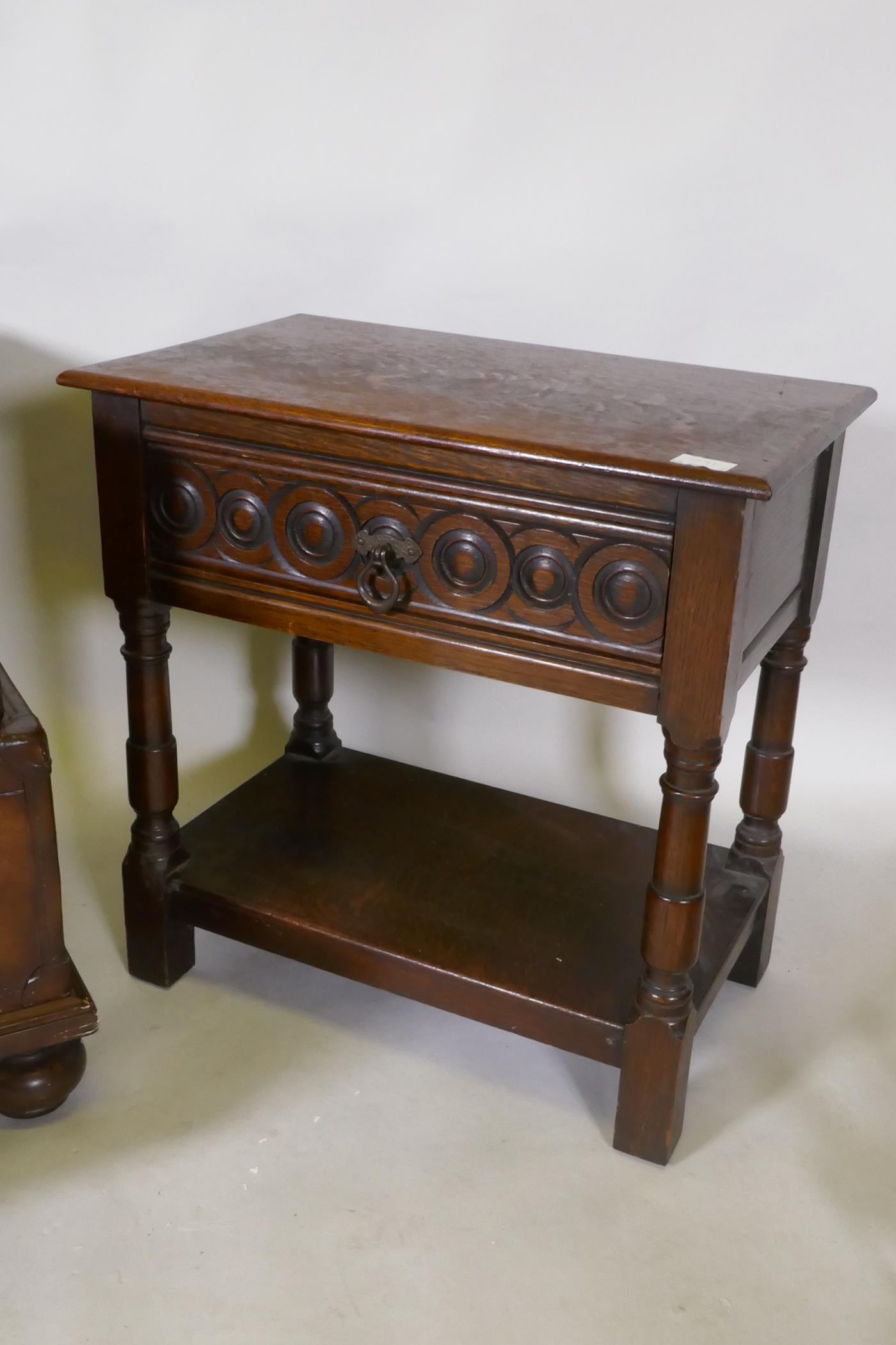 A leather two drawer chest in the form of suitcases, and an oak single drawer side table, 64 x 59cm, - Image 4 of 5