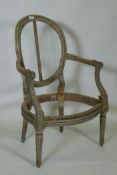 An C18th French open arm chair frame with original paint