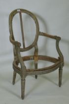 An C18th French open arm chair frame with original paint
