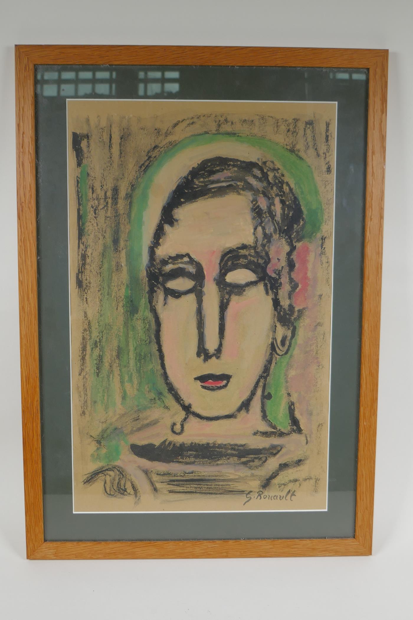 After George Rouault, (French, 1871-1958), portrait of a lady, hand finished lithograph, 30 x 48cm - Image 2 of 3