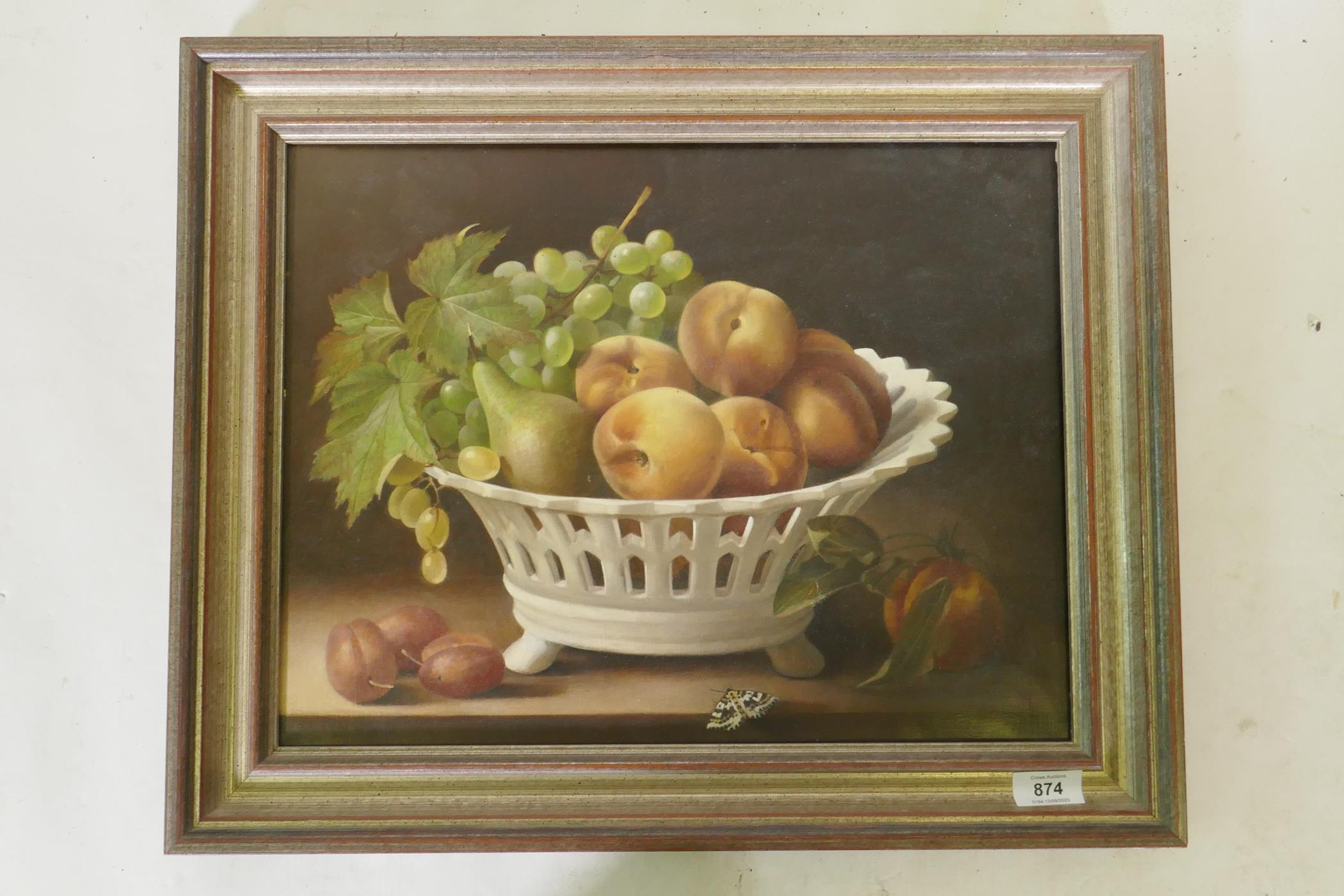 Edna Bizon, fruit in a pierced dish, signed, oil on canvas, 46 x 36cm - Image 2 of 5