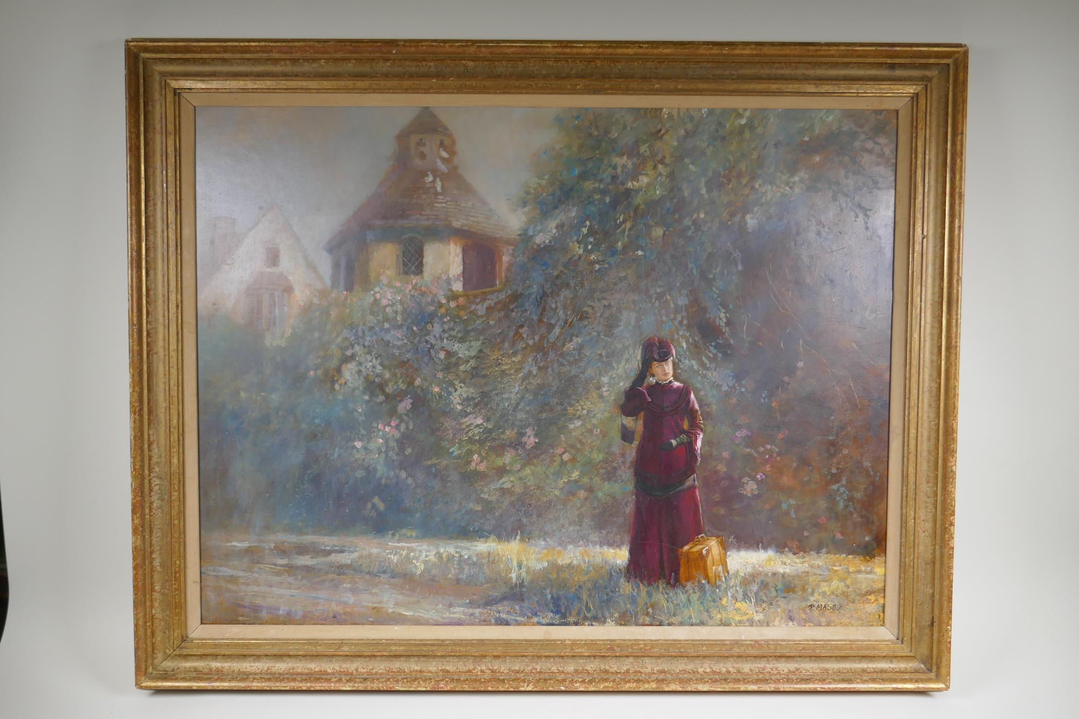 P. Masco, young lady in a landscape, signed, oil on board, 59 x 79cm - Image 4 of 5