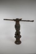 A Victorian cast iron stick stand formed as a dog on its hind legs, after Coalbrookdale, losses,