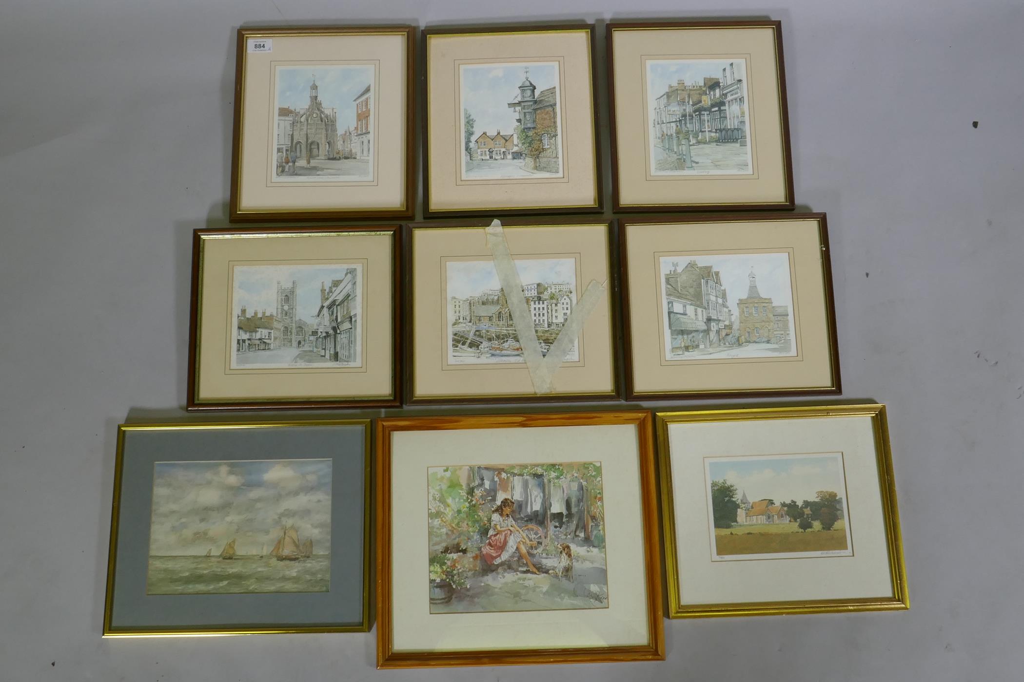 Six Philip & Glyn Martin limited edition prints of local interest, pencil signed, and three other
