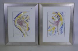 Tom Merryfield, Ballet Dancers, signed, a pair of pastel and mixed media, 30 x 45cm