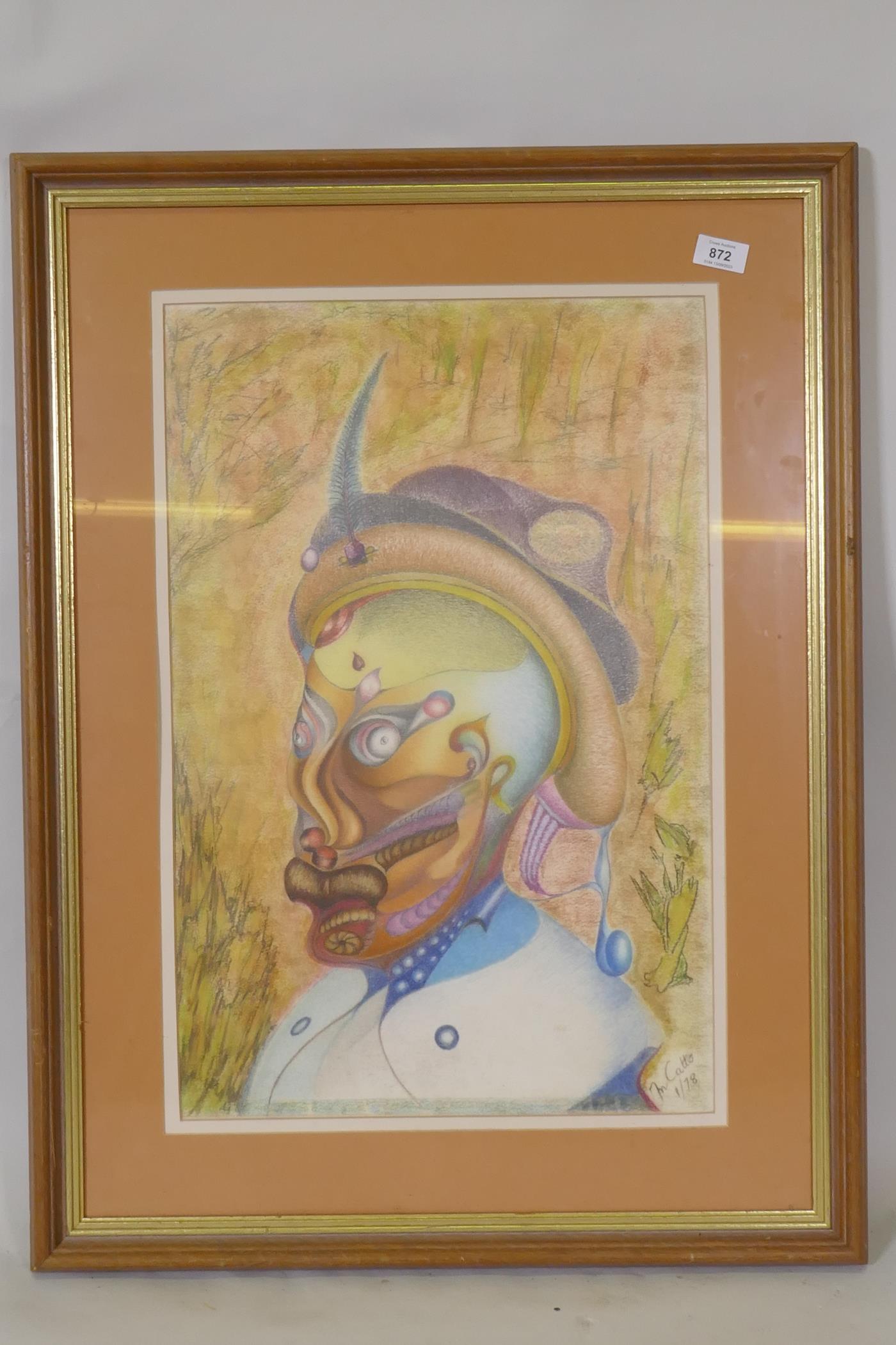 Abstract study, figure wearing a hat, lithograph, signed Fn ? Catto, 1/78, 40 x 60cm - Image 2 of 3