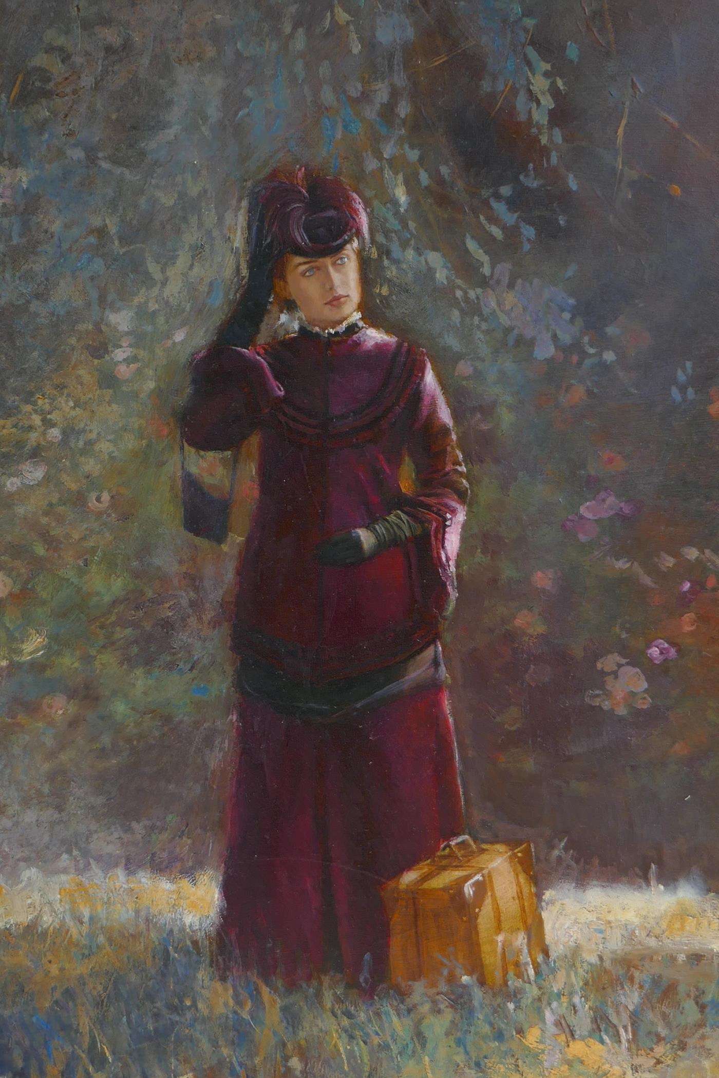 P. Masco, young lady in a landscape, signed, oil on board, 59 x 79cm - Image 2 of 5